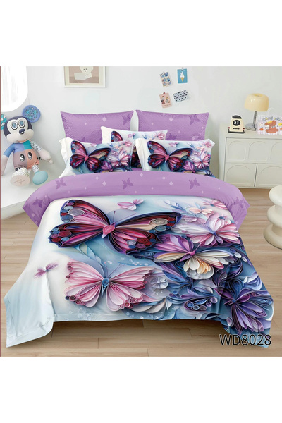 FIONNA.RO Lenjerie De Pat Finet 4 Piese Cu Elastic 5D In Relief - Lila Cu Flu...