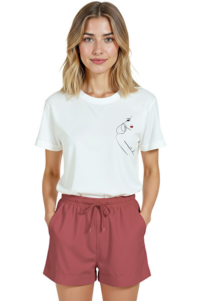 Color Luxe Women's White Relaxed Fit 100% Cotton T-Shirt – Thin Line‑Art Face...