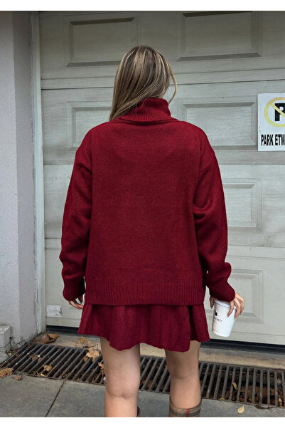 GAJA Women's Pleated Skirt Turtleneck Sweater Bottom Top Knitwear Set