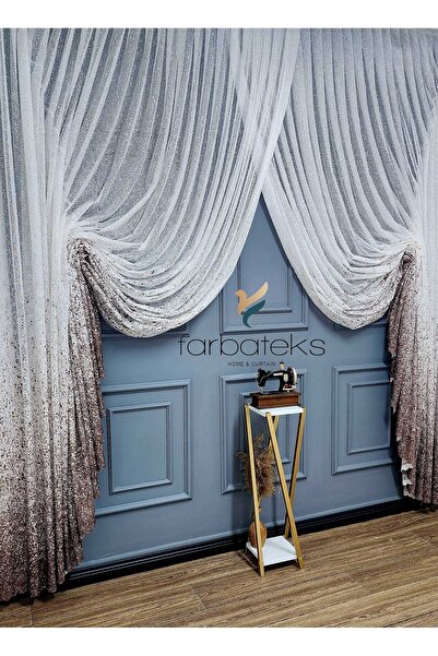 farbateks Кафе с цветен принт, трислоен плисиран тюл