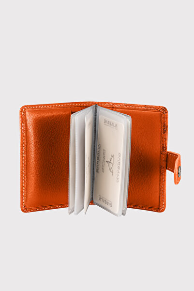 Garbalia Beijing Genuine Leather Unisex Orange Card Holder Wallet with Plenty of Card Holders and External Placket
