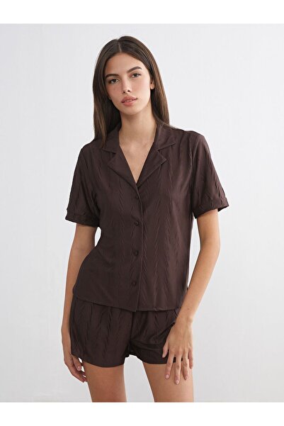 LC Waikiki Lcw Dream Shirt Collar Satin Women's Shorts Pajamas Set