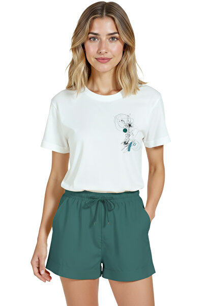 Color Luxe Women's White Relaxed Fit 100% Cotton T-Shirt – Abstract Geometric...