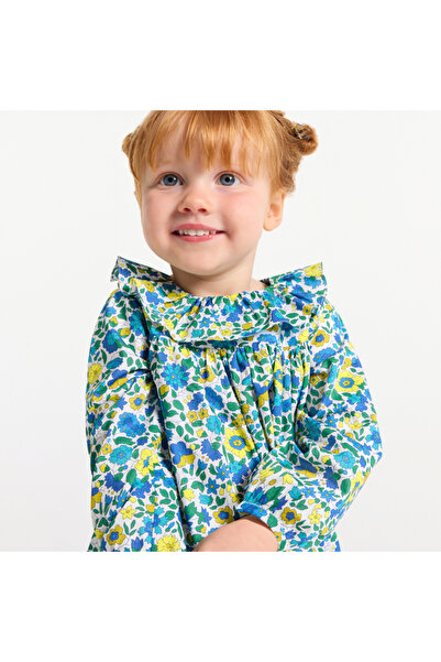 jacadi Baby Girl Gathered Neck Floral Patterned Blouse