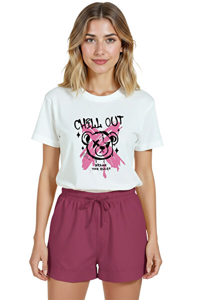 Color Luxe Women's White Relaxed Fit 100% Cotton T-Shirt – Graffiti Bear & “C...