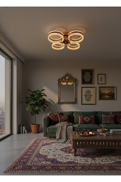 Marsel Lighting ALYA 4LÜ GOLD PLAFONYER 3 RENK LED SECEKLI KUMANDALI SALON OT...