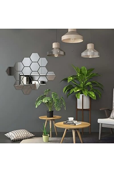 LUXER Set of 12 Luxer Self-Adhesive Acrylic Mirrors, Hexagon L Model, 12.5×11×6.3 cm, Silver