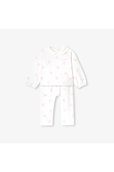 jacadi Newborn Baby Girl Rabbit Motif Velvet Jumpsuit