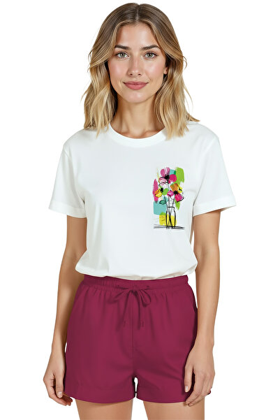 Color Luxe Women's White Relaxed Fit 100% Cotton T-Shirt – Watercolor Flower ...