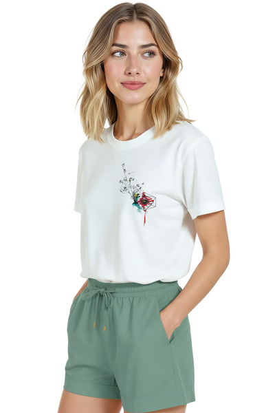 Color Luxe Women's White Relaxed Fit 100% Cotton T-Shirt – Watercolor Floral & Geometric Printed