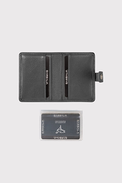 Garbalia Beijing Genuine Leather Unisex Antresite Black Card Holder Wallet with Plenty of Card Holders and External Flap