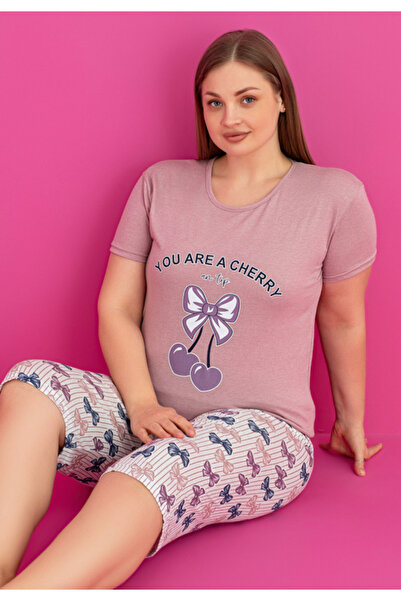 TOSKI Women's cotton pajamas plus size t-shirt + 3/4 pants you are a cherry