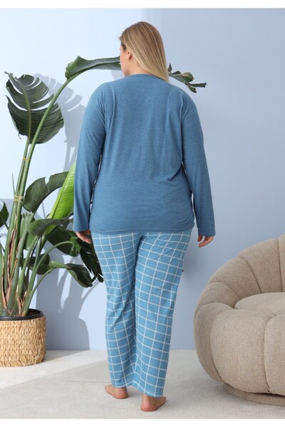 TOSKI Women's Big Size Pajamas Dark Blue