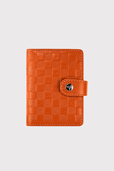 Garbalia Beijing Genuine Leather Unisex Orange Card Holder Wallet with Plenty of Card Holders and External Placket