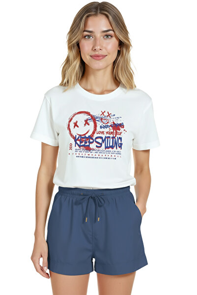 Color Luxe Women's White Relaxed Fit 100% Cotton T-Shirt – Graffiti “Keep Smi...