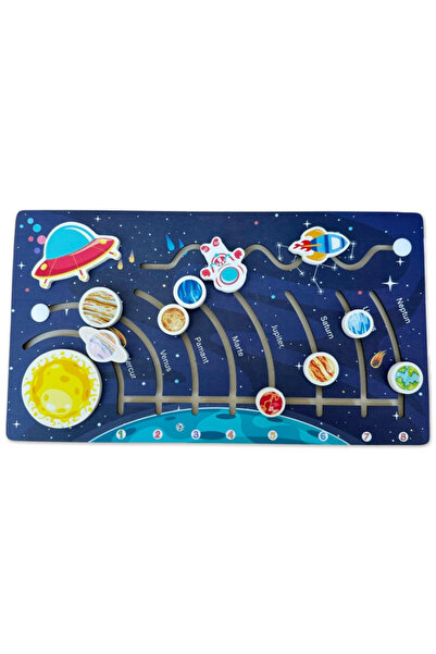 Toyska Educational wooden maze game in Romanian Solar System, multicolor