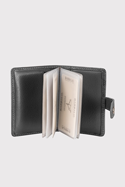 Garbalia Beijing Genuine Leather Unisex Antresite Black Card Holder Wallet with Plenty of Card Holders and External Flap