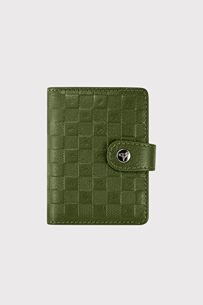 Garbalia Beijing Genuine Leather Unisex Khaki Green Card Holder Wallet with Plenty of Card Holders and External Placket