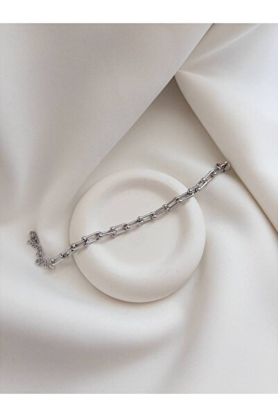 Minne Jewelry-Accessory Steel Interlocking Bracelet - Silver Color Steel Brac...