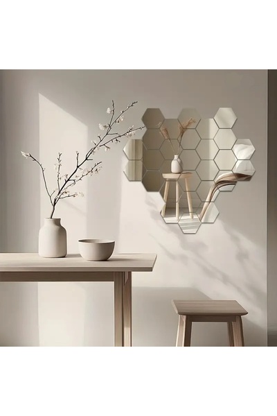 LUXER Set of 24 Luxer Self-Adhesive Acrylic Mirrors, Hexagon L Model, 12.5×11×6.3 cm, Silver
