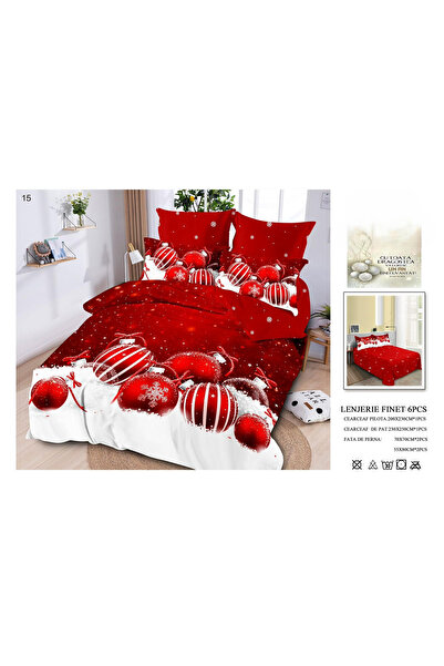 FIONNA.RO Christmas Cotton Linen - Red Globes on Snow