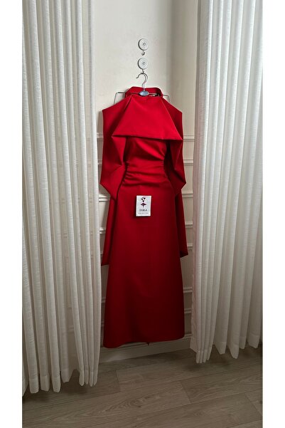 Onila فستان احمر ناعم اكمام طويله