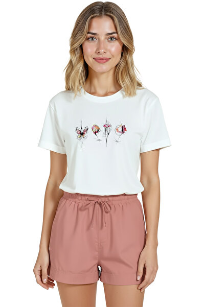 Color Luxe Women's White Relaxed Fit 100% Cotton T-Shirt – Watercolor Butterf...