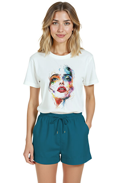 Color Luxe Women's White Relaxed Fit 100% Cotton T-Shirt – Colorful Watercolo...