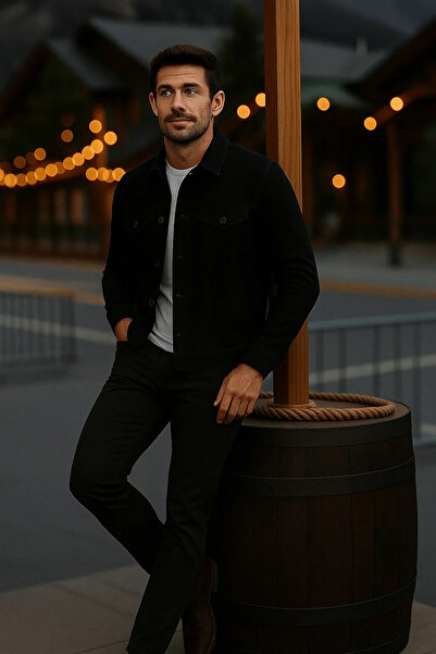 comstar Men's Transitional Slim Fit Button Classic Black Denim Jacket