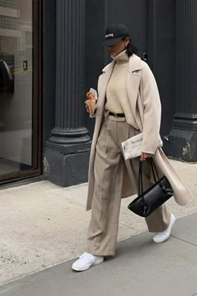 oshebu Women's Soft Textured Belted Lined Winter Cashmere Coat