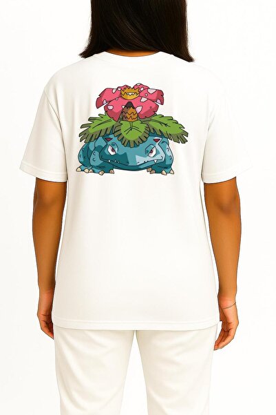 Bahriyeli Collection Oversized Venusaur Pocket and Backpack Design Unisex T-Shirt