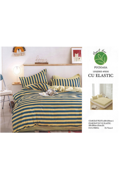 FIONNA.RO Satin Cotton Bed Linen With Elastic - Stripes