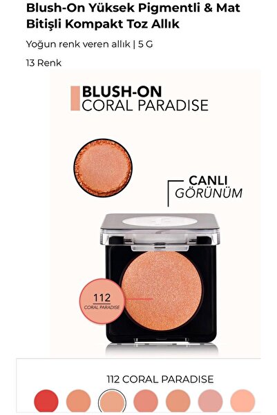 Flormar Blush-On Yüksek Pigmentli & Mat Bitişli Kompakt Toz Allık 112 Coral Paradise