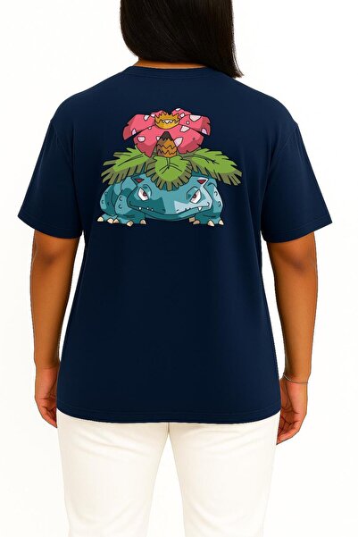 Bahriyeli Collection Oversized Venusaur Pocket and Backpack Design Unisex T-Shirt