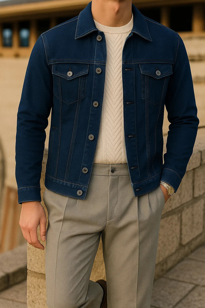 comstar Men's Transitional Slim Fit Trend Classic Navy Blue Denim Jacket