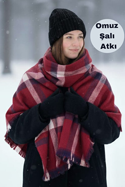 Limon Socks Eșarfă pentru femei, iarnă, din lână moale, cu modele în carouri și uni (4 de tranziție ) Eșarfă pentru umăr