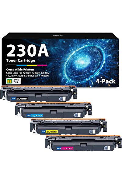 HP Color Laser Pro MFP 4303fdw 4303dw 4203dw 4203dn Printer, 4-Pack High Yield 230A Cartridges