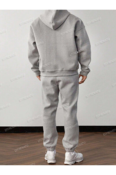 EFFRENATU Gray Plus Size Trend Prints Hooded Zipper Sets