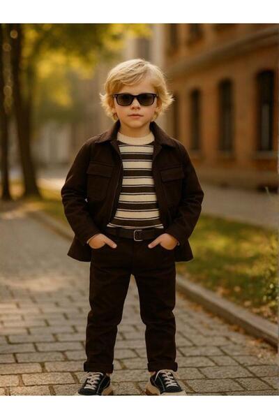 Zekids Pantaloni din gabardină cu centură pentru băieți