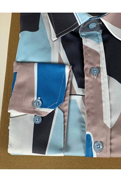 YusGos Long Sleeve Cotton Easy Iron Geometric Pattern Regular Fit Premium Men's Shirt