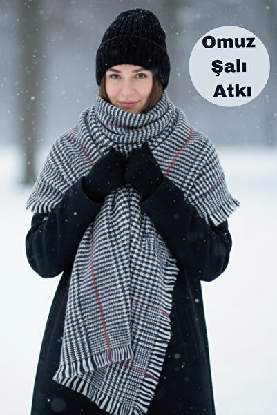 Limon Socks Eșarfă pentru femei, iarnă, din lână moale, cu modele în carouri și uni (4 de tranziție ) Eșarfă pentru umăr