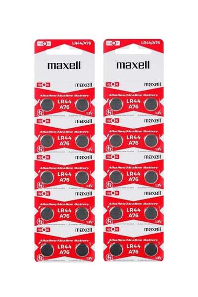 Generic مجموعة بطاريات ماكسيل LR44 A76 مكونة من 20 قطعة باللون الفضي