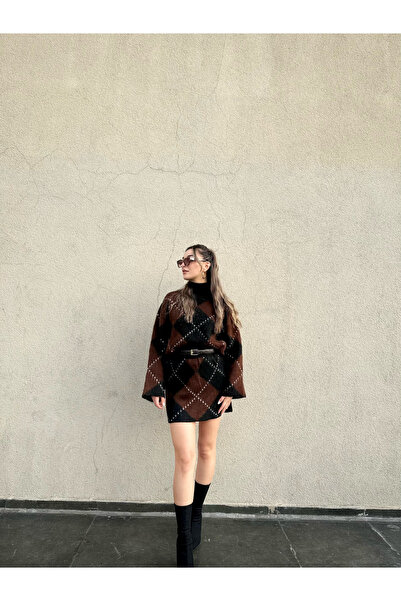BELİS WEAR Women's Baklava Pattern Knitwear Sweater Skirt Set