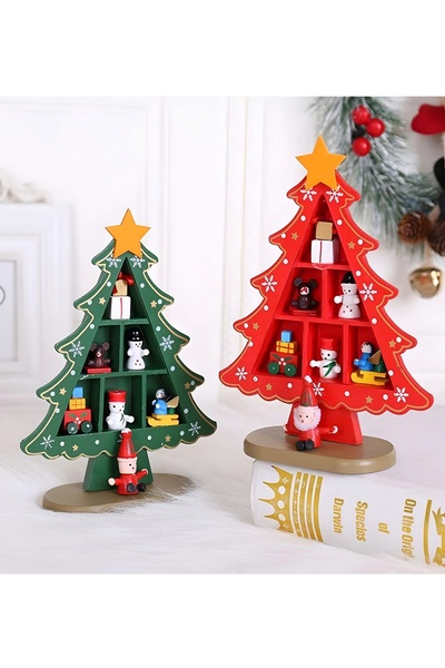 DEK Mini Wooden Christmas Tree Decor – 18.5 cm Christmas Themed Tabletop Ornament Figurine (Green)