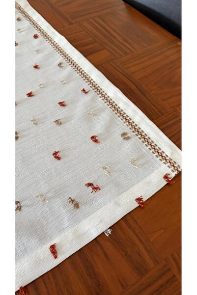 homease Linen Look Embroidered Tile Color Tasseled Gardenia Fabric Runner |   Machine Washable |   45×140