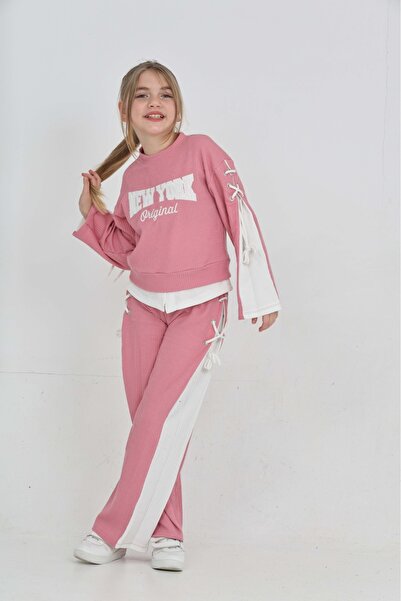 junior baby kids New York Embroidered Top and Pants Set with Eyelet and Cord Detail on the Sides