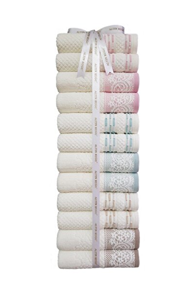 Özdilek منشفة إيفوني بروني 12 قطعة - مسحوق بيج نعناعي