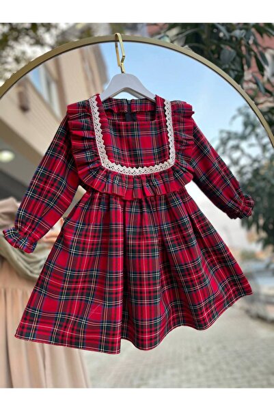 sarena Girls' Red Plaid Check Thick Cotton Casual Stylish Dress