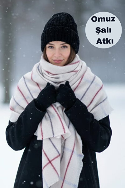 Limon Socks Eșarfă pentru femei, iarnă, din lână moale, cu modele în carouri și uni (4 de tranziție ) Eșarfă pentru umăr