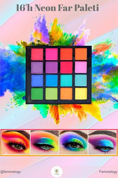 Femmelogy Neon Far Paleti 16 Renk Yüksek Pigmentli Göz Alıcı Canlı Festival M...
